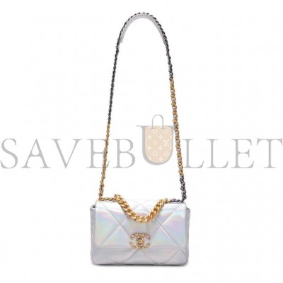 CHANEL IRIDESCENT CALFSKIN QUILTED MEDIUM CHANEL 19 FLAP LIGHT GOLD PURPLE BLUE AS1160 (26*17*8cm)